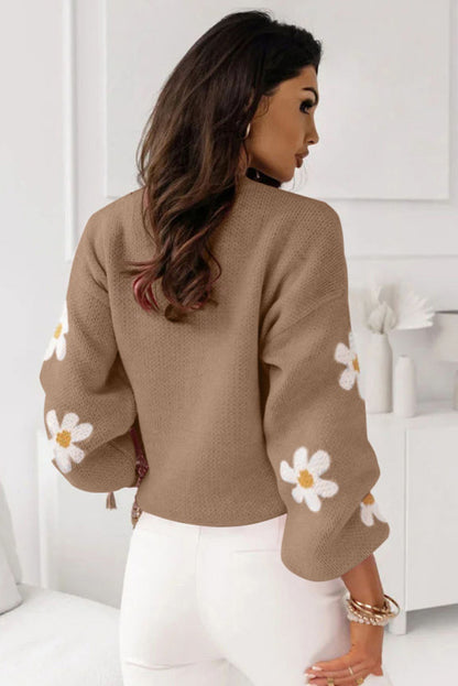 FINAL MARKDOWN Daisy Floral Print Raglan Sweater Knit Top | Mocha