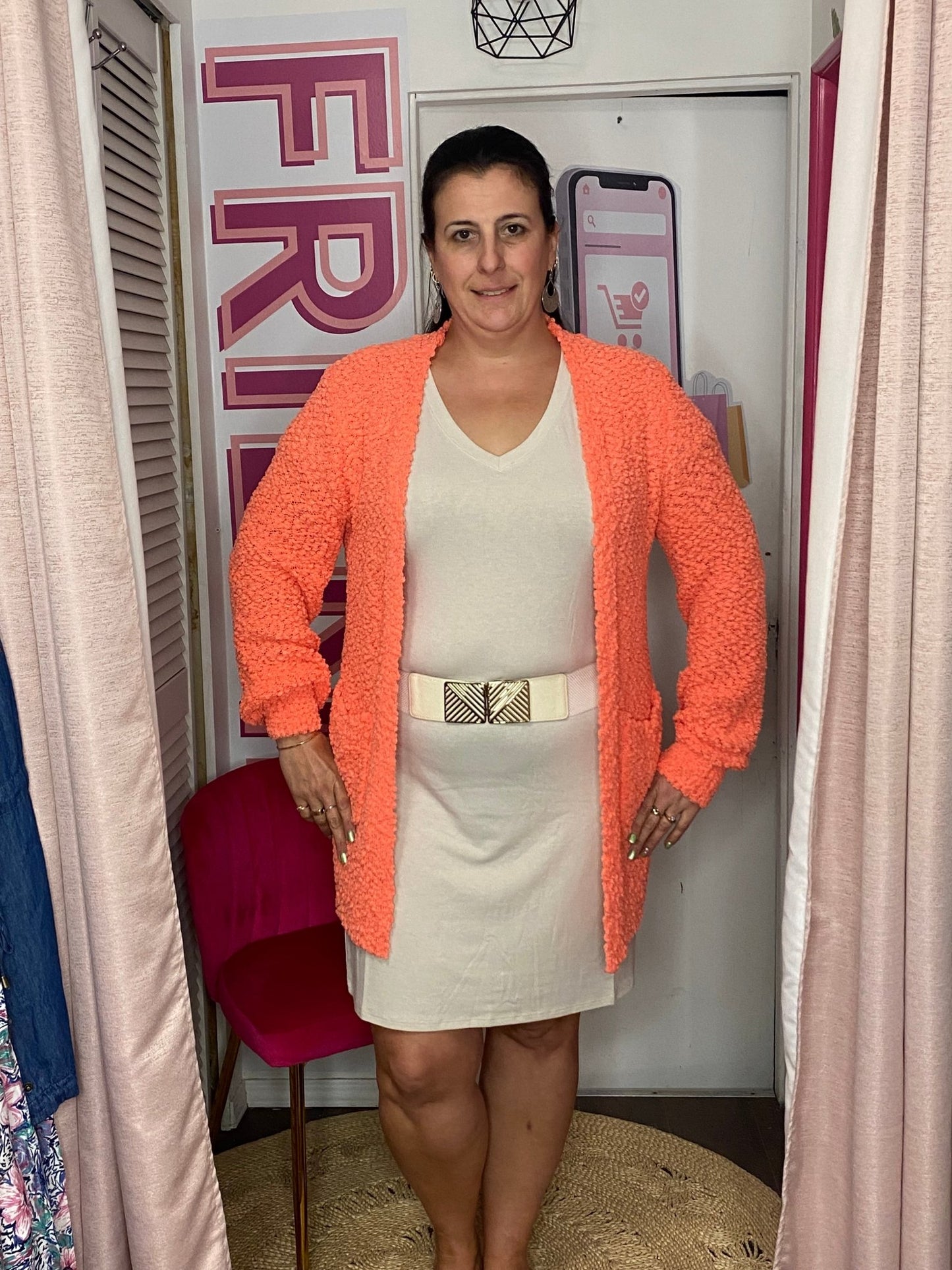 Corail fluo | Plus | Haut cardigan en tricot popcorn pour femme