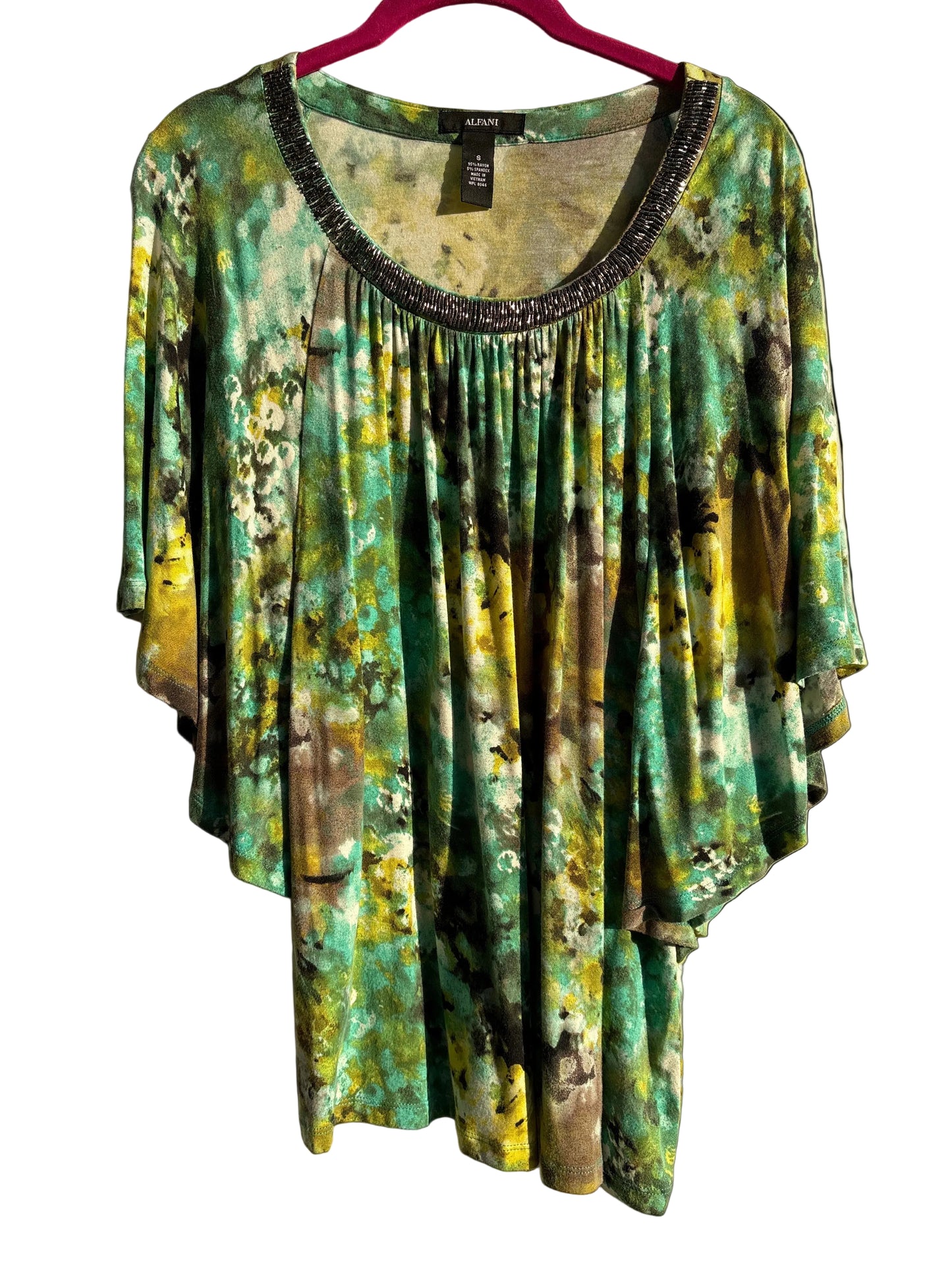 FINAL SALE ALFANI Green Tye Dye Seed Collar Top S
