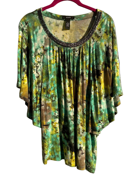 FINAL SALE ALFANI Green Tye Dye Seed Collar Top S