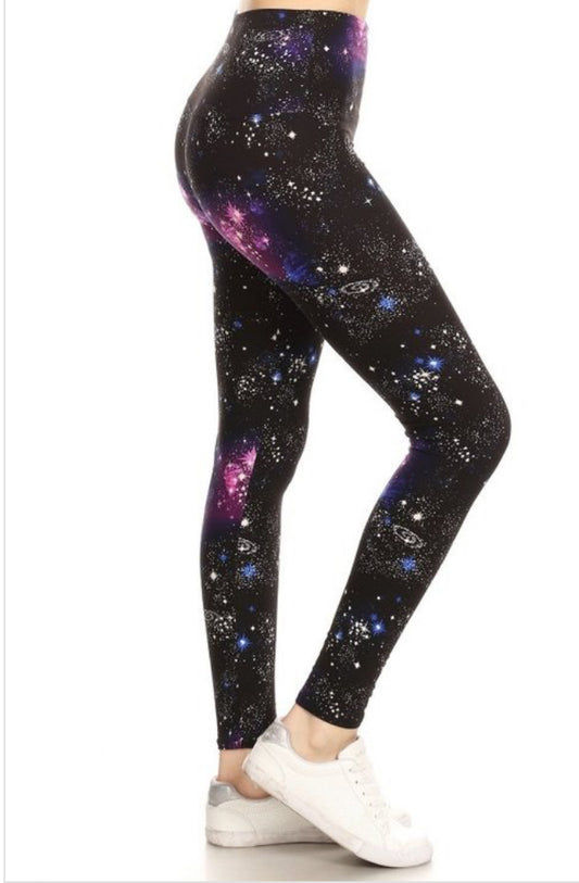 3X-5X Purple Galaxy Adult Print Leggings