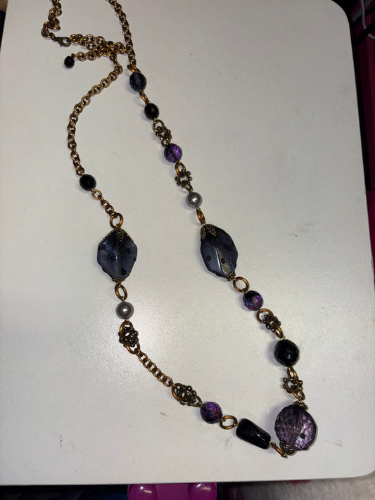 Long Victorian Lace Black & Purple Necklace