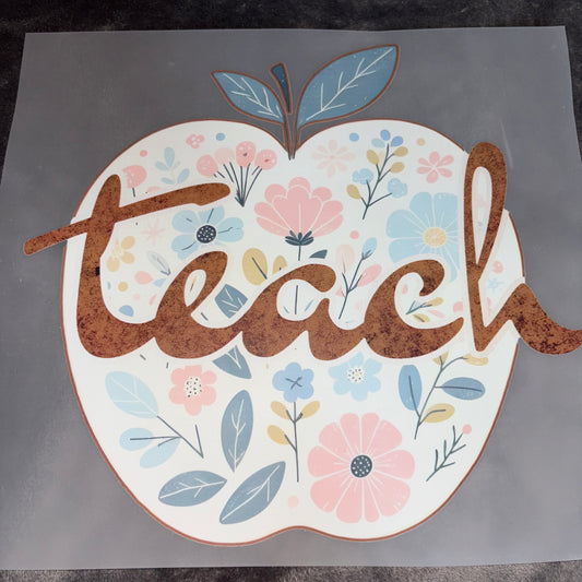 TEACHER | Teachers Apple Floral Pink & Blue Design Shirt Transfer