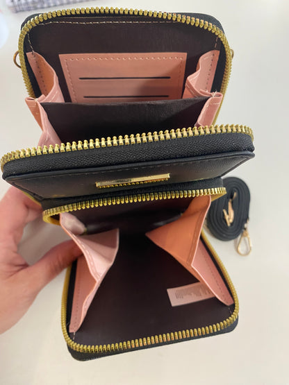 Pinwheel Vegan Leather Phone Holder Wallet Purse Three way Convert-able Carrying Strap