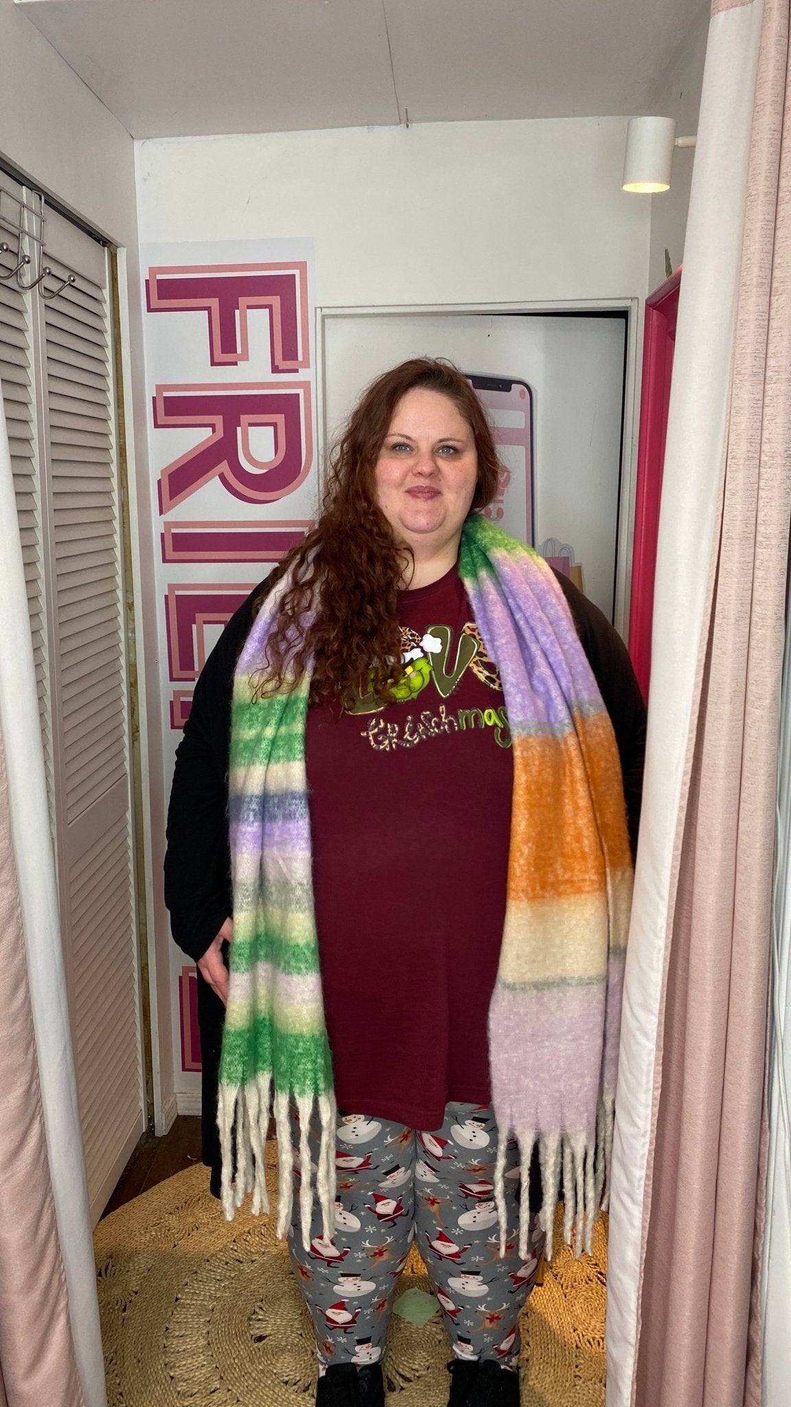 Multi Colour Striped Fuzzy Blanket Scarf