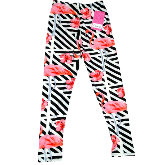 Flamingo Stripe Print  Kids Leggings