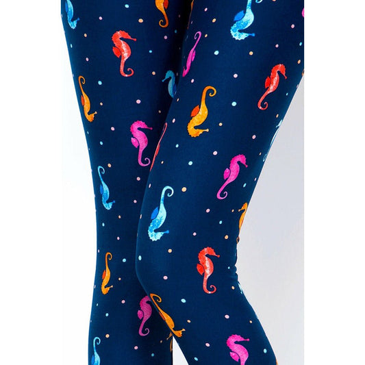 SEAHORSE PRINT BRUSHED SEA FULL LEGGINGS - Friendz Leggings Apparel