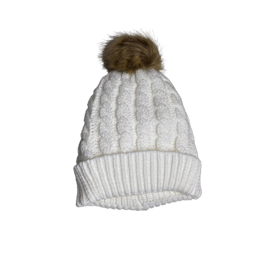 Cable Knit Fleece Lined Toque Beanie Hat - Ivory