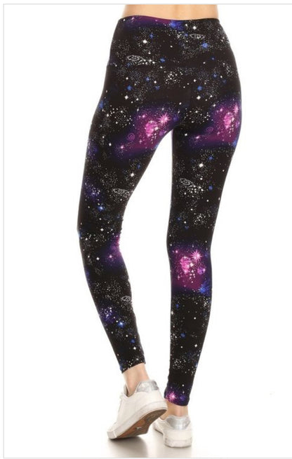 3X-5X Purple Galaxy Adult Print Leggings