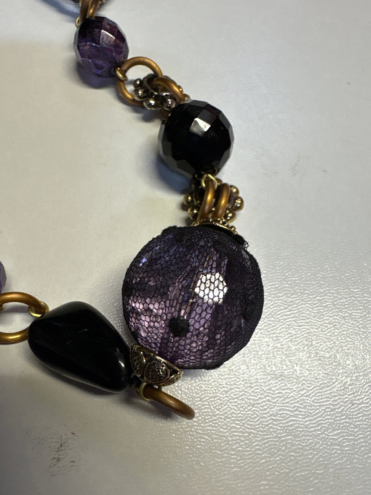 Long Victorian Lace Black & Purple Necklace