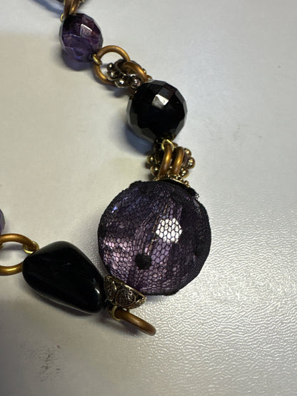 Long Victorian Lace Black & Purple Necklace