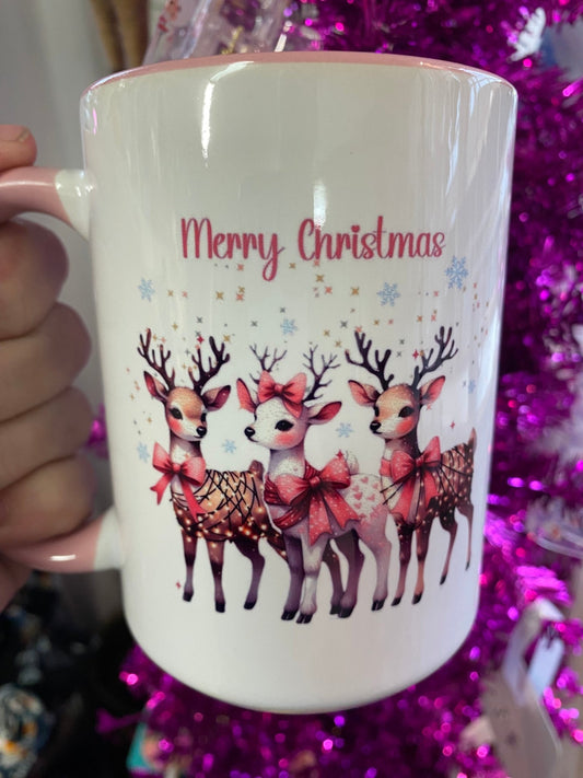 PREORDER - Merry Christmas Reindeer  Limited Edition Christmas Pink Handle 15oz