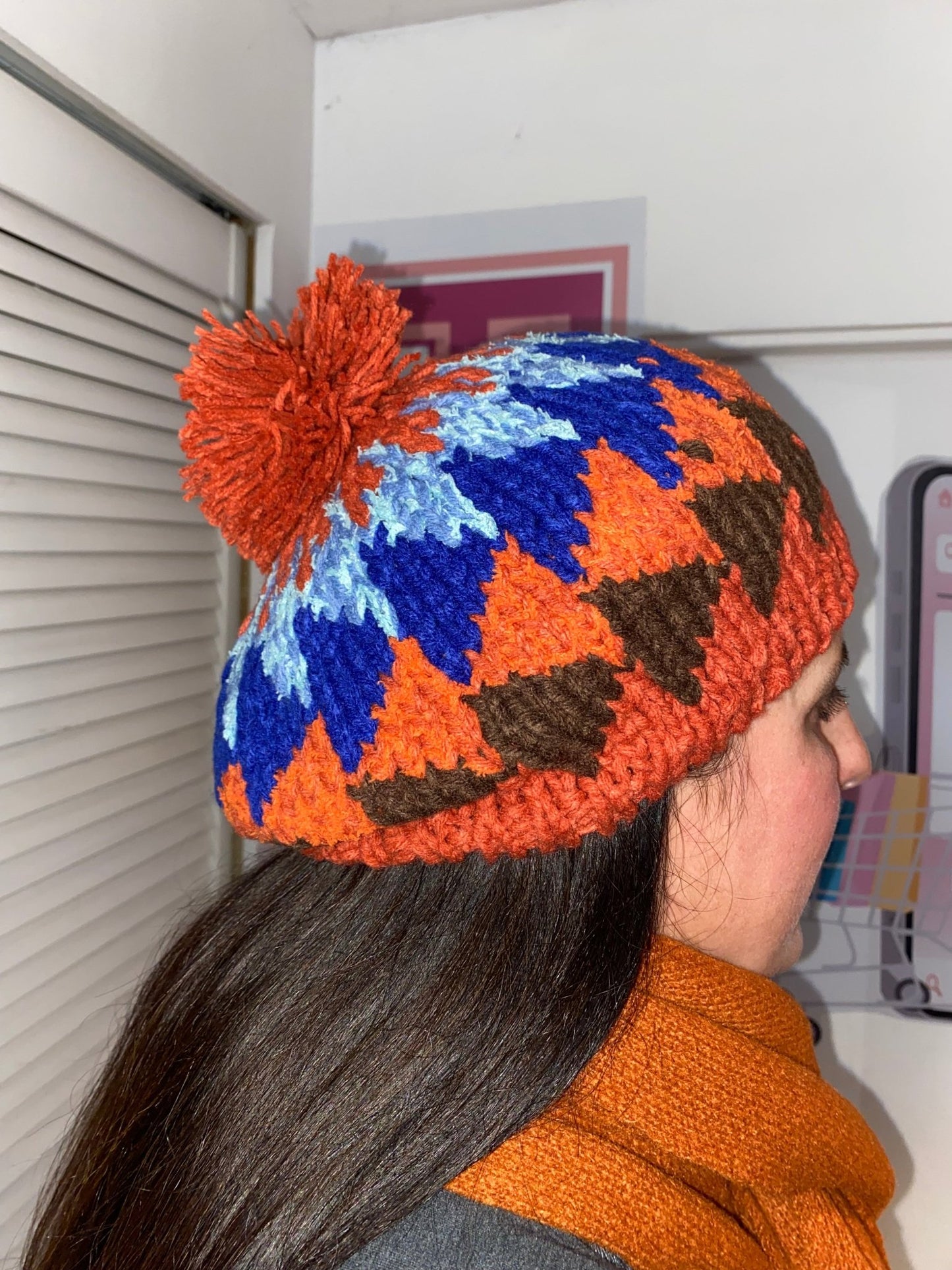 Retro Knitted Toque Orange & Blue