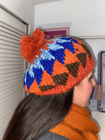 Retro Knitted Toque Orange & Blue