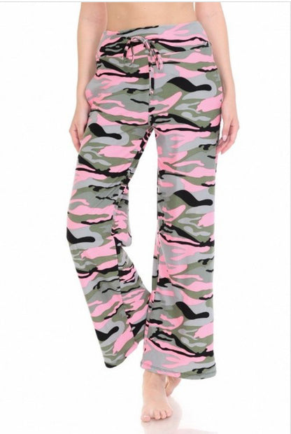 Pink Camouflage Print Lounge Jogger Wide Leg Pant
