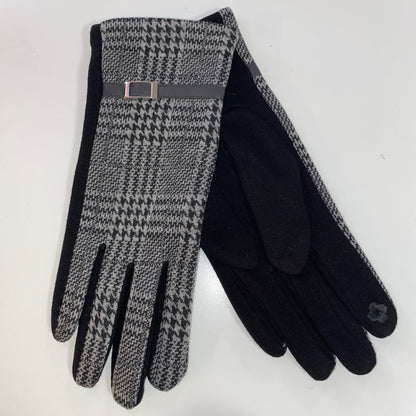 Houndstooth Gray Gloves with Text Tips