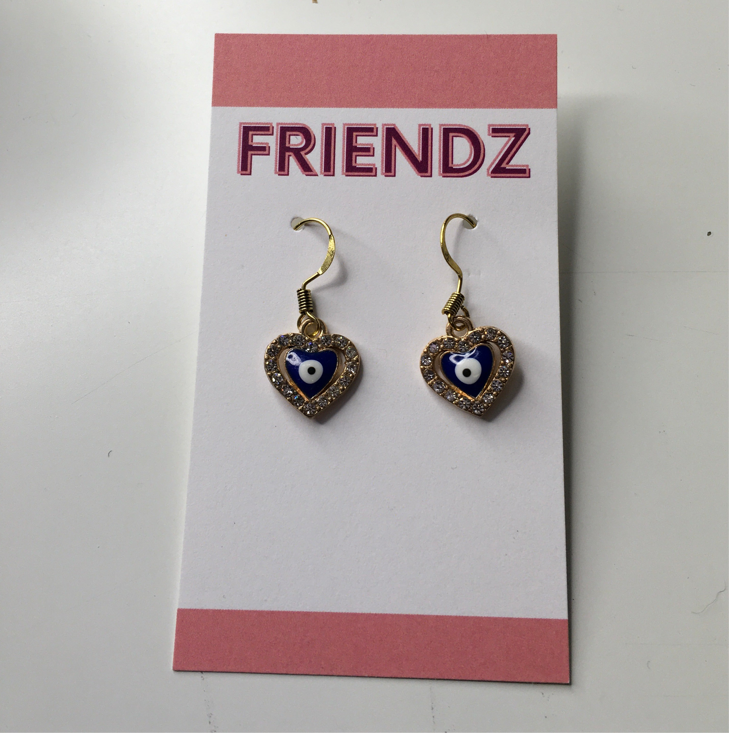 Heart Rhinestone Evil Eye Earrings