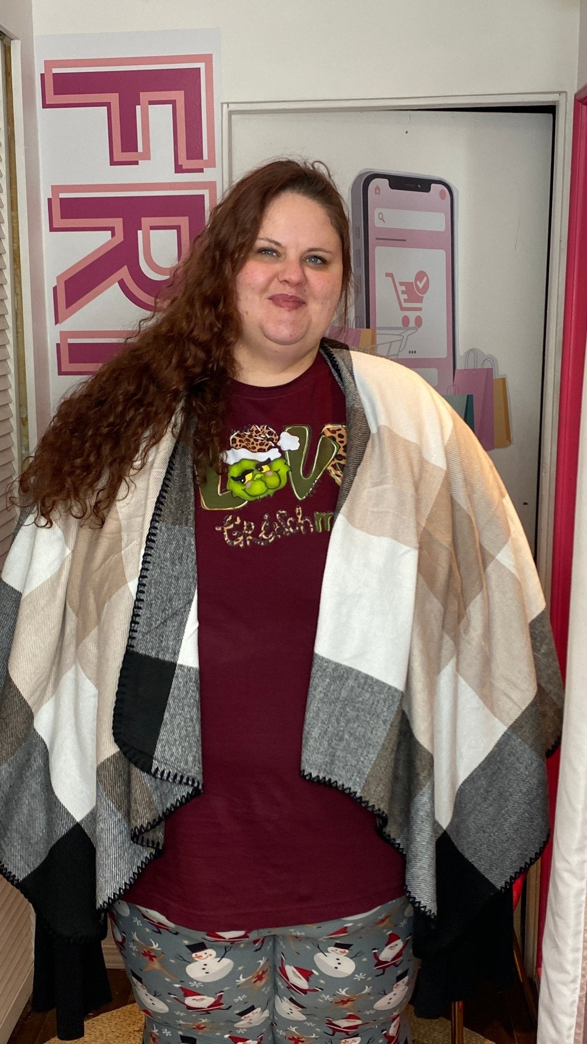 Poncho Scarf Mocha Plaid