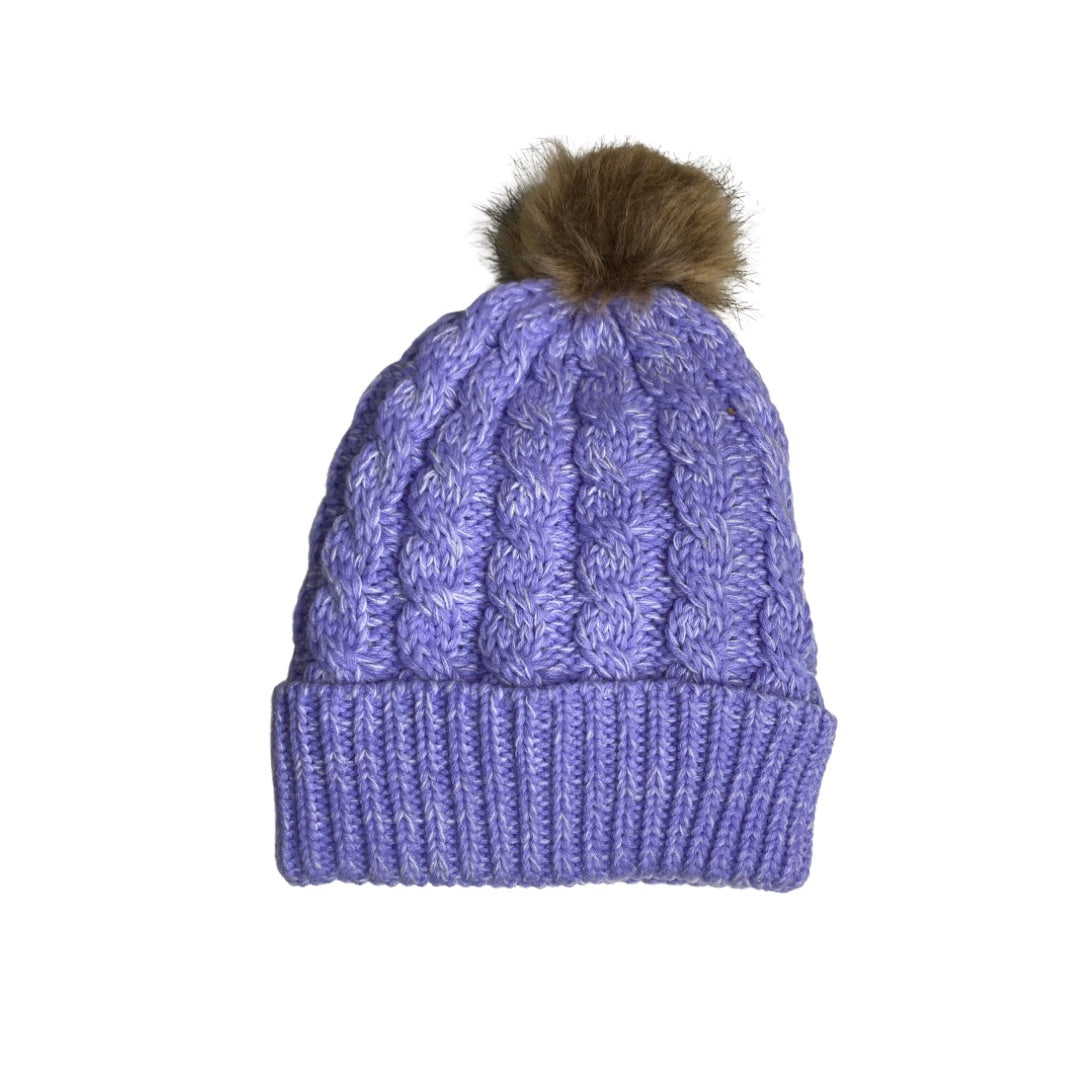 Cable Knit Fleece Lined Toque Beanie Hat - Lavender