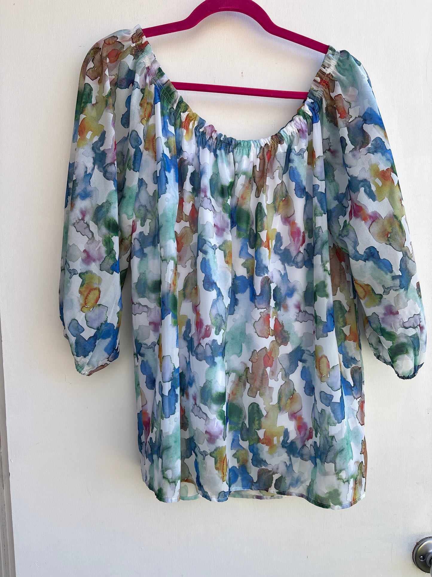 Caree Noir Watercolor Print Off the Shoulder Blouse Top XL