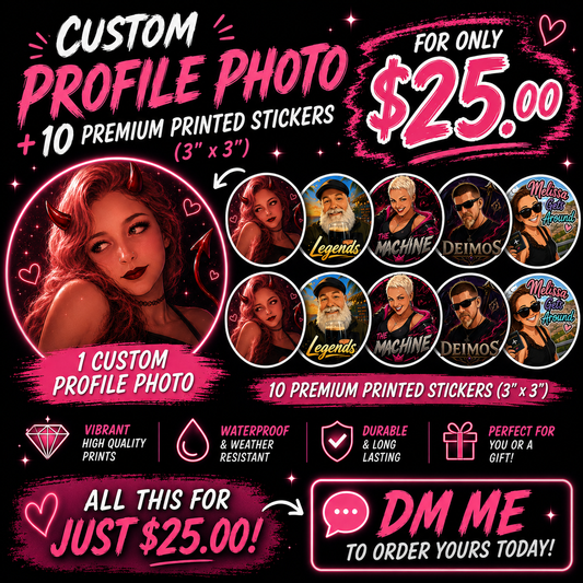 Custom Profile Photo plus 10 premium printed stickers (3" × 3")