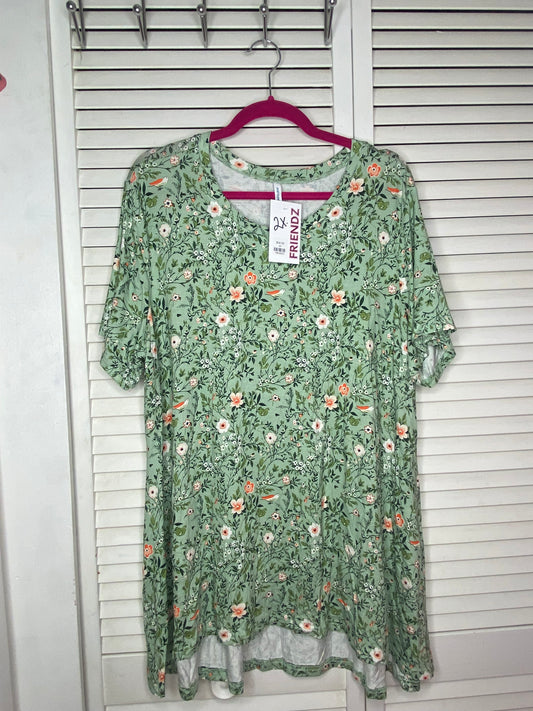 FINAL SALE Mint Green Orange Bird Floral Tunic Top