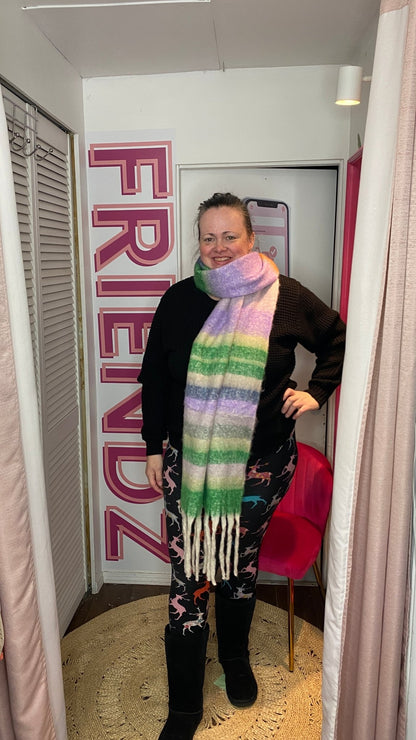 Multi Colour Striped Fuzzy Blanket Scarf