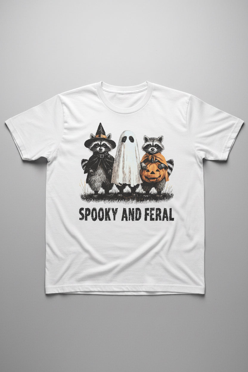 HALLOWEEN Racoon Spooky and Feral ADULT GRAPHIC TEE