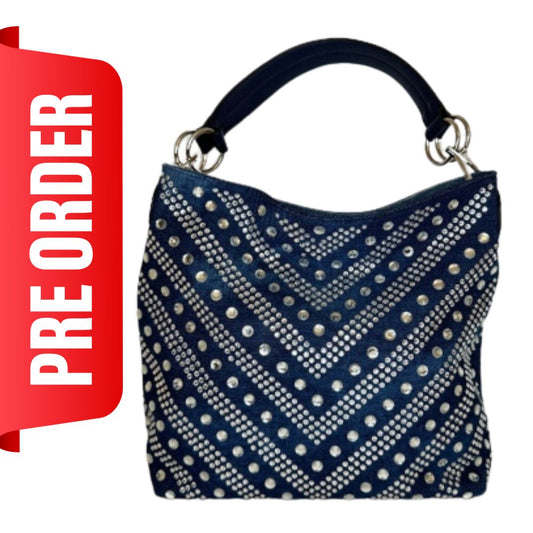 PREORDER Victoria V Shaped Rhinestone Denim Purse