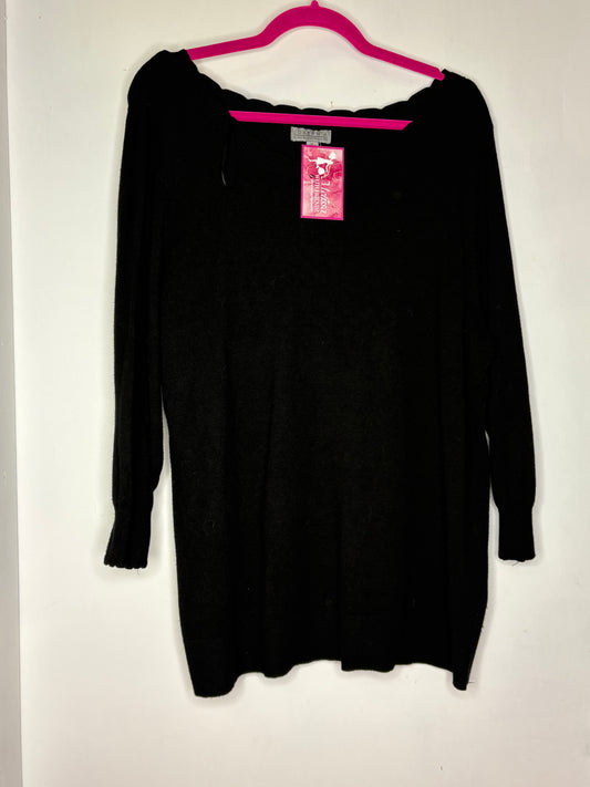 Joseph A Scallop Neck Black Sweater Top XL  1059