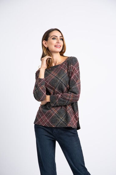 Tribal Plaid Raglan Sweater Top Medium  1048
