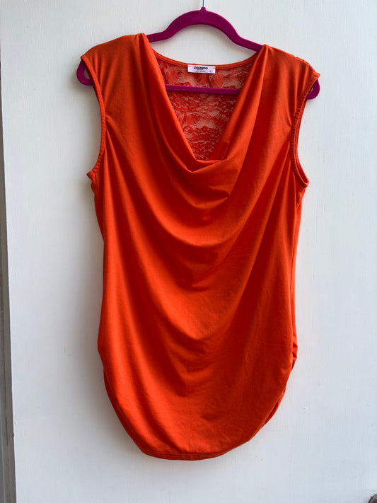 Orange Cowl Neck with Lace detailed Back Top Large 1034