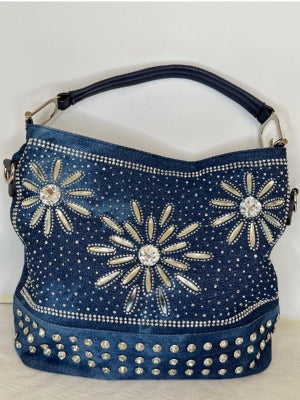 PREORDER Floral Rhinestone Denim Purse