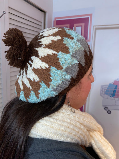 Retro Knitted Toque Mint & Brown