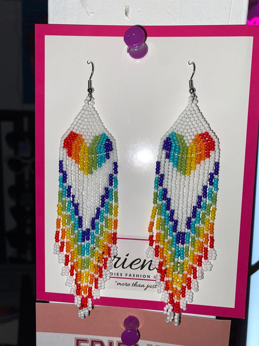 Heart Seed Bead Beaded Earrings