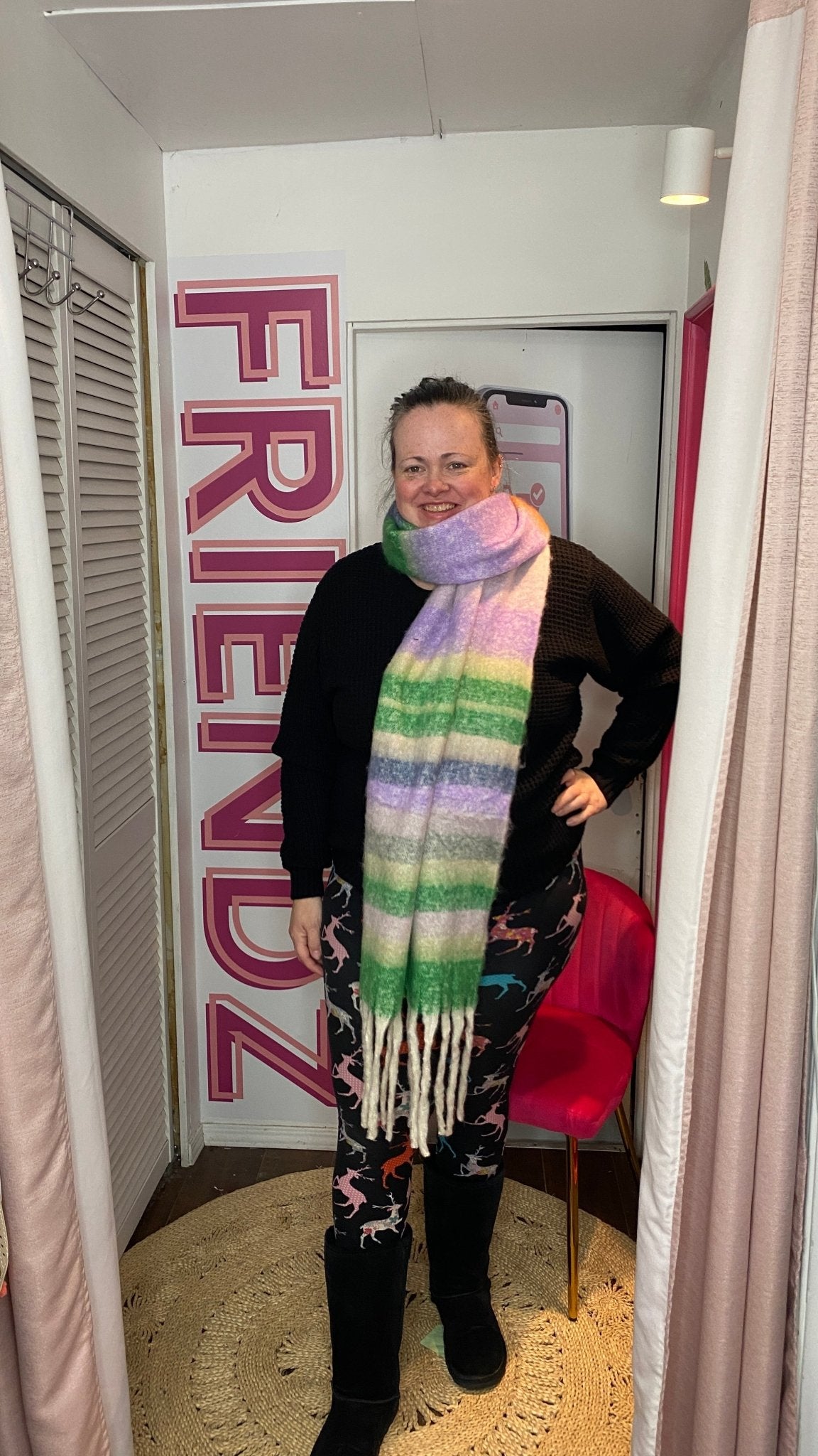 Multi Colour Striped Fuzzy Blanket Scarf