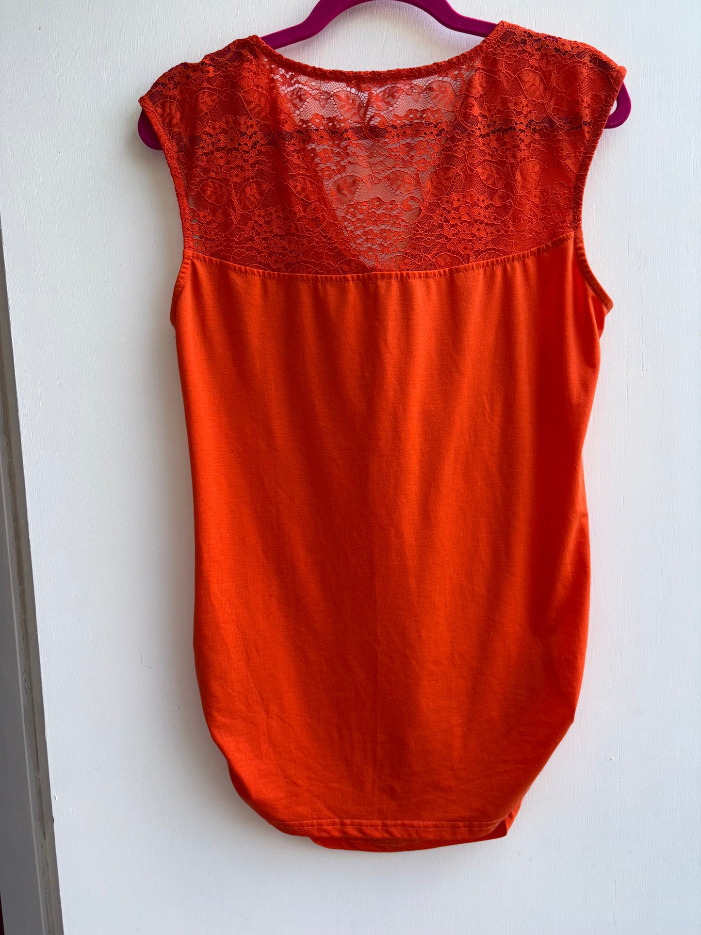 Orange Cowl Neck with Lace detailed Back Top Large 1034