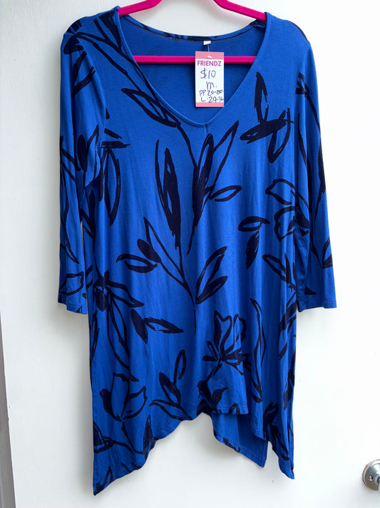 Sapphire Blue Floral Shark Fin VNeck Top Medium 1014