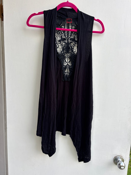 Black Open Vest Lace Cardigan