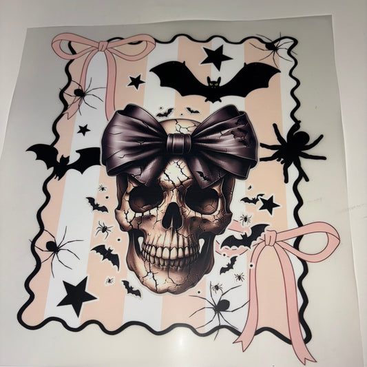 HALLOWEEN | Stripe Skull with Bow SHIRT TRANSFER