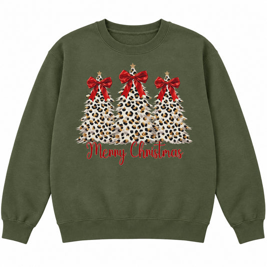 CHRISTMAS | Leopard Cheetah Merry Christmas Tree Crewneck Sweatshirt