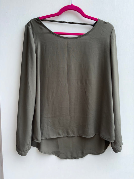 Khaki Green Low Back Dress Top Medium 1017