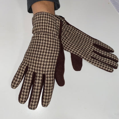 Brown Houndstooth Gloves