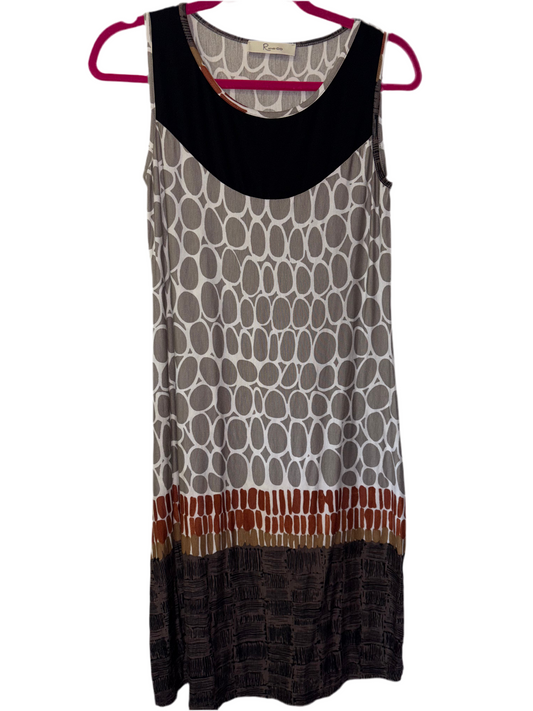 FINAL SALE Tunic Sleeveless Dress Brown Tan Orange Print