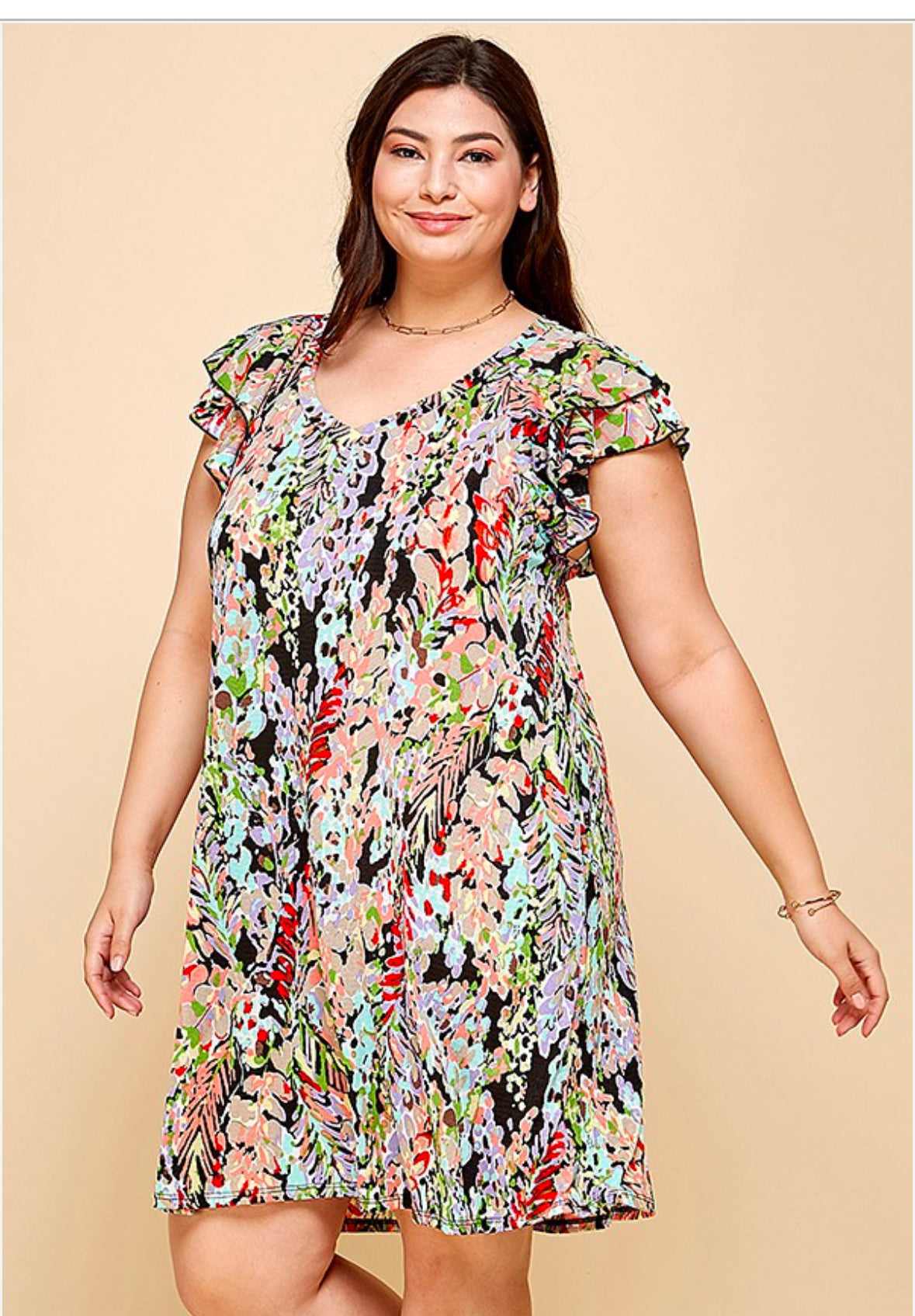 PREORDER MARA PLUS FLORAL RUFFLED MIDI DRESS (2 COLOURS)