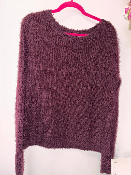 Eggplant Purple Eyelash Knit Sweater Med