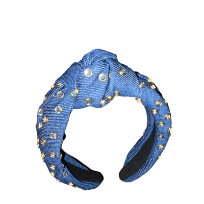 Diadema de pelo con nudo de diamantes de imitación de mezclilla