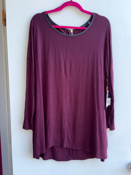 DEX Wine Leather Accent Neck with Zipper back Long Sleeve Top 1037