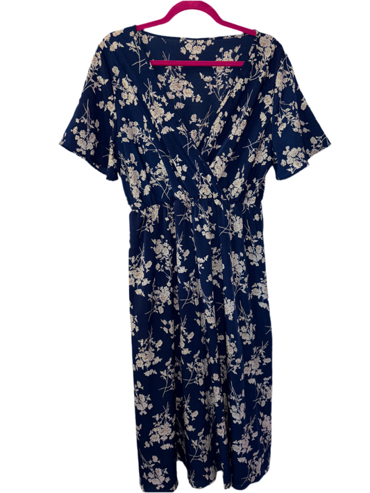 FINAL SALE Navy Blue V-Neck Floral Dress