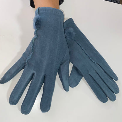 Dusty Blur Pom Gloves with text tips